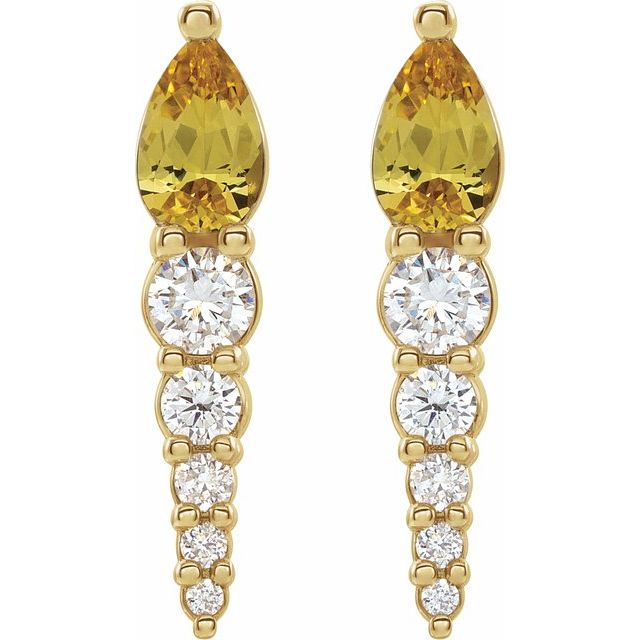 14K Yellow Natural Citrine & 1/4 CTW Natural Diamond Earrings