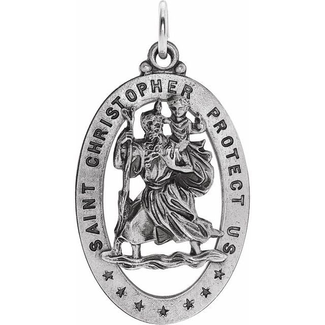 Sterling Silver 29x20 mm Oval St. Christopher Medal