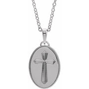 Sterling Silver  Oval Cross Medal 20' Necklace