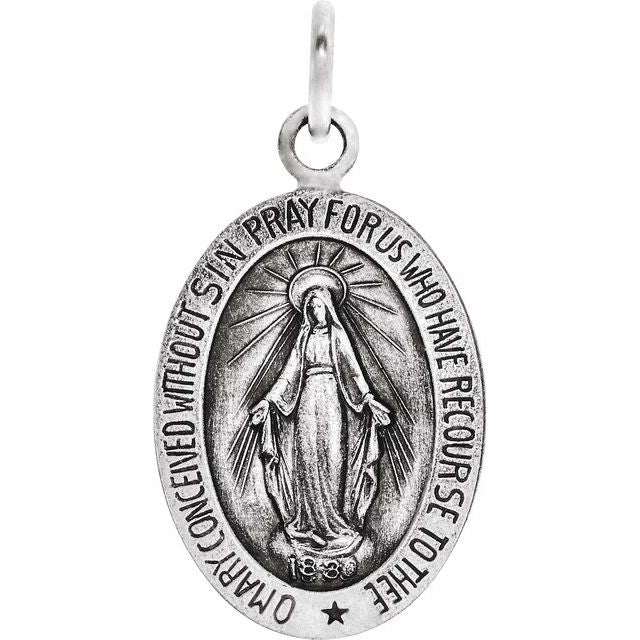 14k White 12x8 Mm Oval Miraculous Medal
