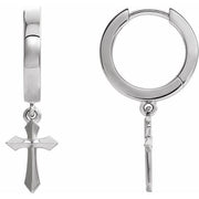 Sterling Silver 20.1 mm Cross Hinged Hoop Earrings