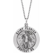 Sterling Silver 22 mm Round St. Florian Medal 24' Necklace