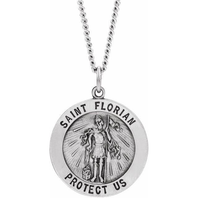 Sterling Silver 18 mm Round St. Florian Medal 18' Necklace