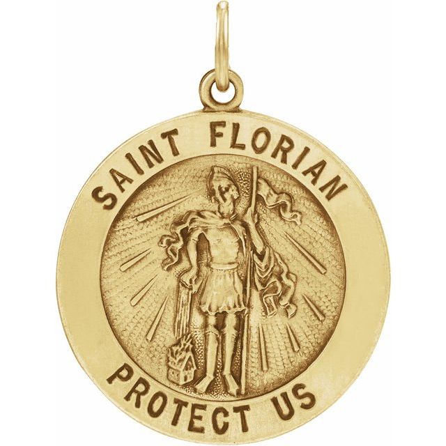 14K Yellow 12 mm Round St. Florian Medal