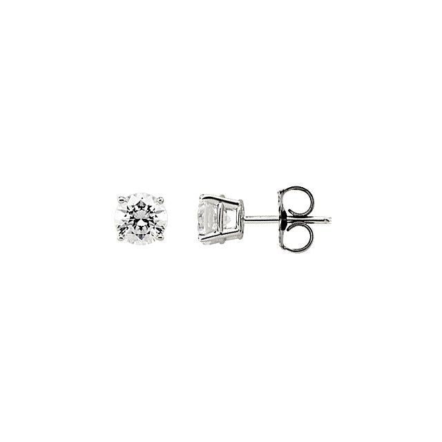 14K White 5 mm Round Imitation White Cubic Zirconia  Stud Earrings
