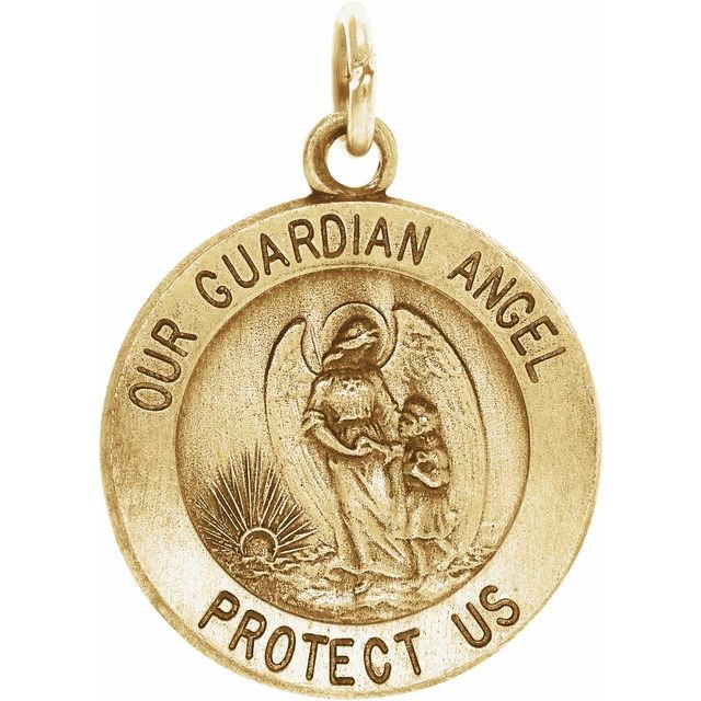 14K Yellow 15 mm Guardian Angel Medal