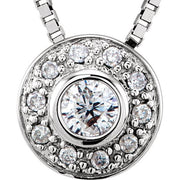 14K White 1/6 CT Natural Diamond Bezel-Set Halo-Style 18' Necklace