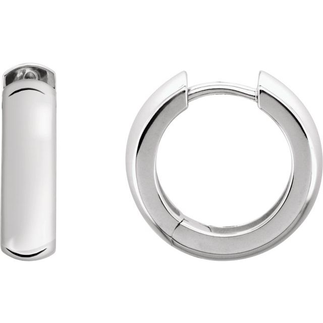 14K White 16 mm Hinged Hoop Earrings