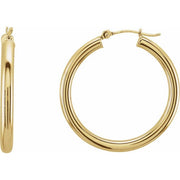 14K Yellow Tube 30 mm Hoop Earrings