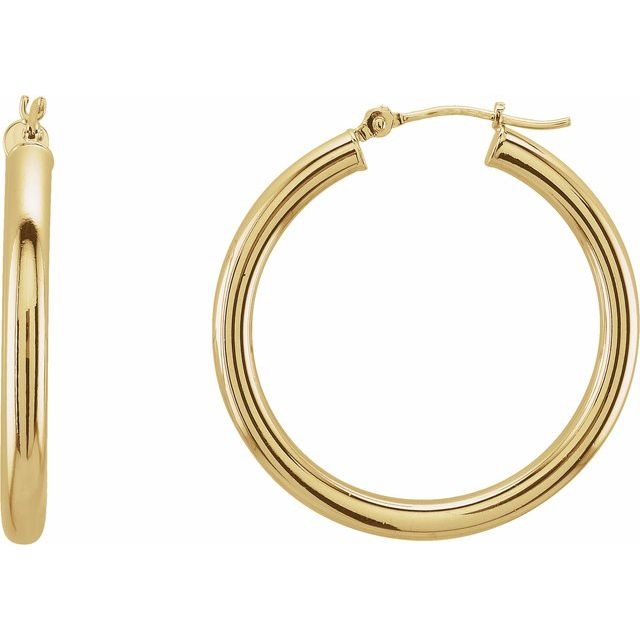 14K Yellow Tube 30 mm Hoop Earrings