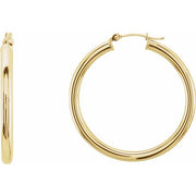 14K Yellow Tube 35 mm Hoop Earrings