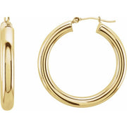 14K Yellow Tube 30 mm Hoop Earrings