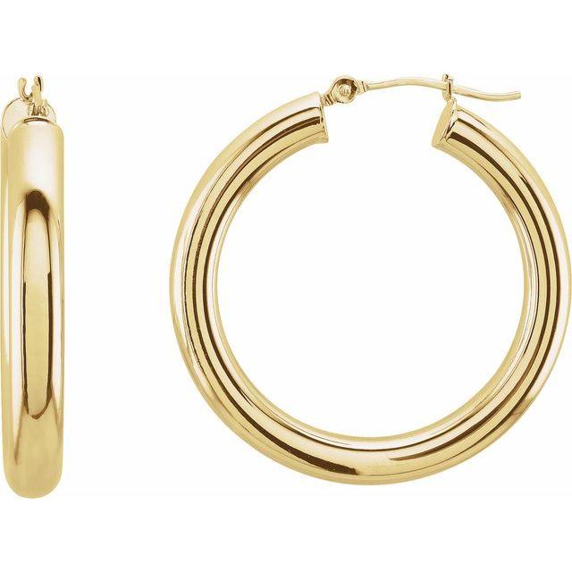 14K Yellow Tube 30 mm Hoop Earrings