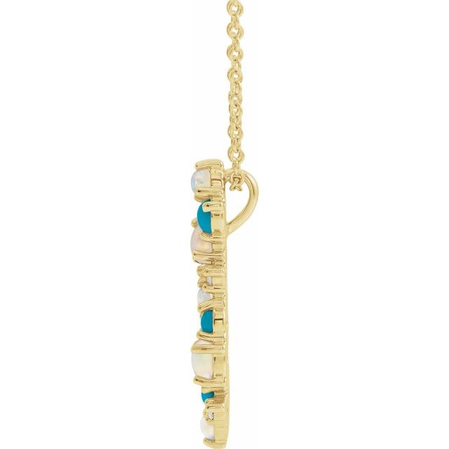 14K Yellow Natural Ethiopian Opal Turquoise & .03 CTW Natural Diamond 16-18' Necklace