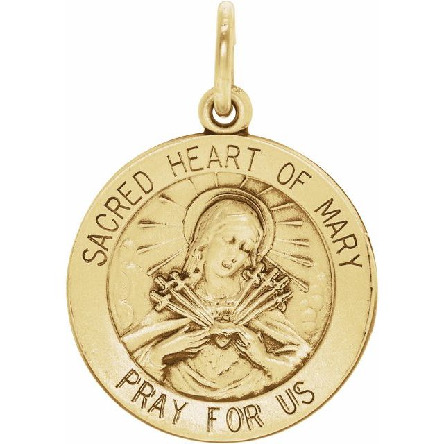 14K Yellow 18 mm Sacred Heart of Mary Medal