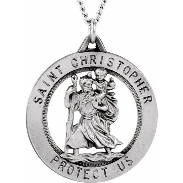 Sterling Silver 32.5 mm St. Christopher Medal 24' Necklace