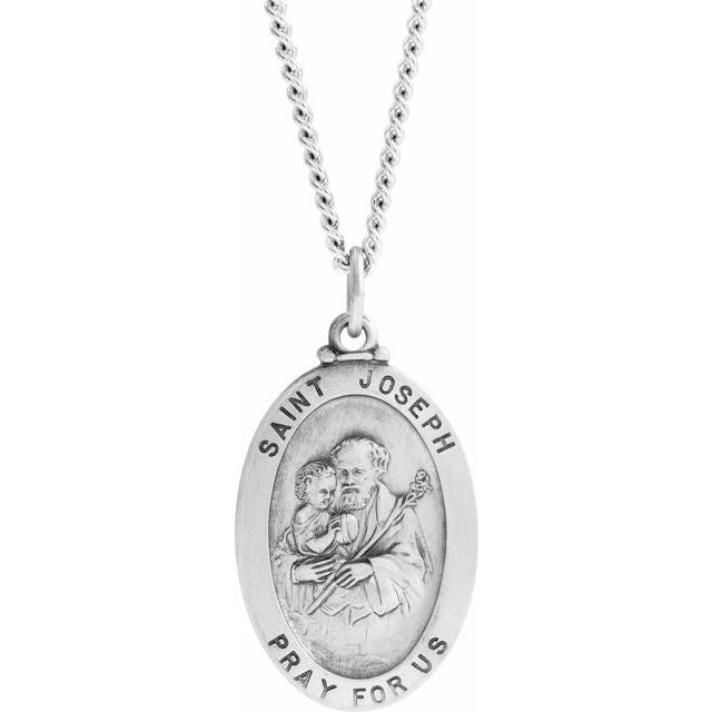 Sterling Silver 25x18 mm St. Joseph 24' Necklace