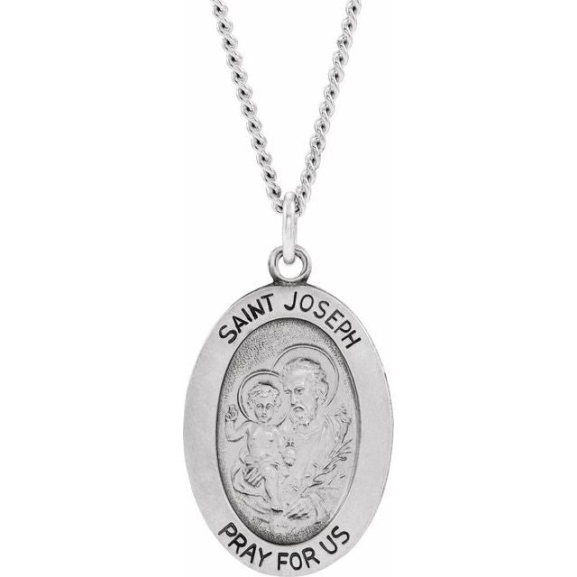Sterling Silver 19x13.5 mm St. Joseph 18' Necklace