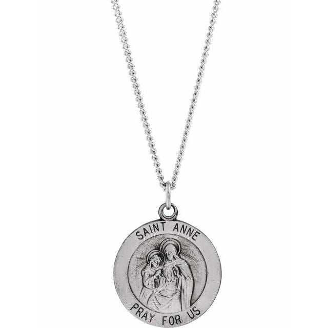 Sterling Silver 18 mm St. Anne Medal 18' Necklace