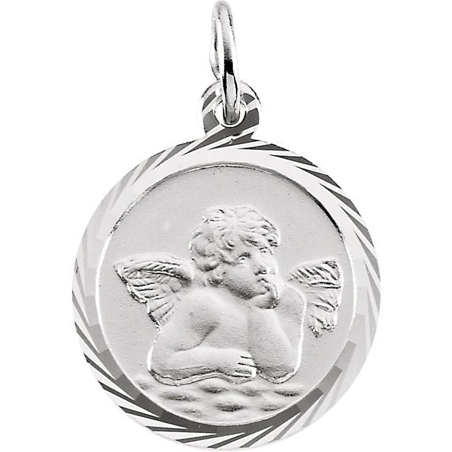 14K White 14 mm Angel Medal
