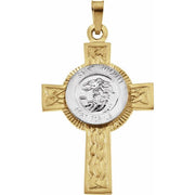 14K Yellow/White St. Michael Cross Pendant