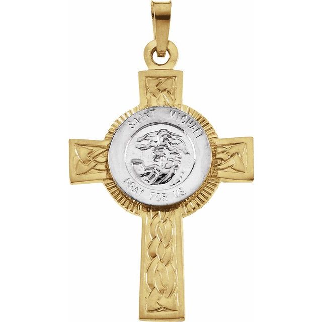 14K Yellow/White St. Michael Cross Pendant