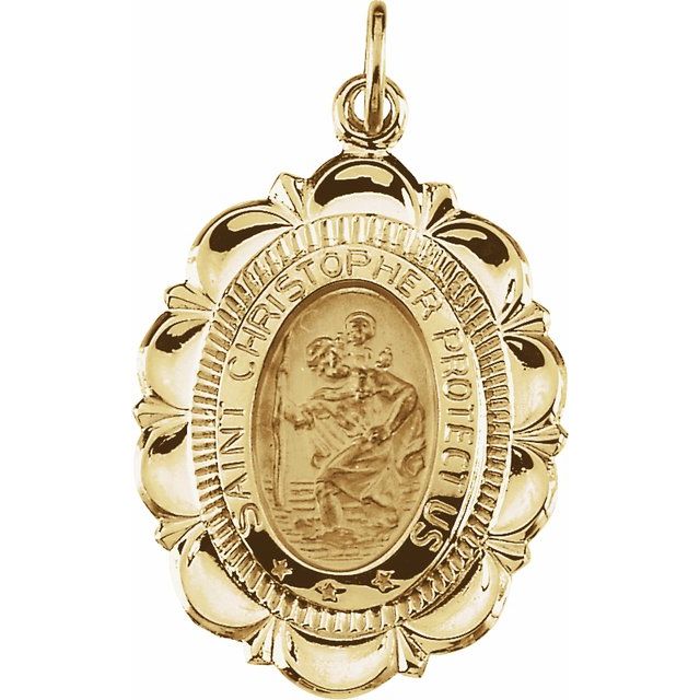 14K Yellow 25x18 mm Oval St. Christopher Medal