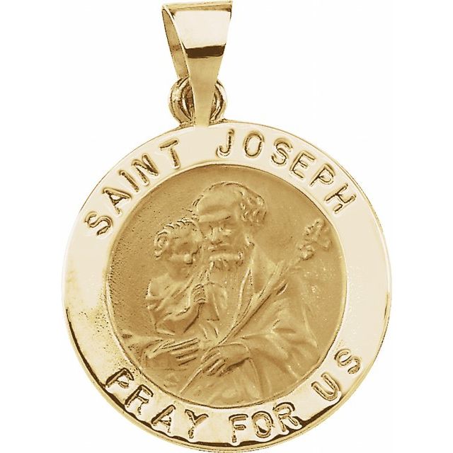 14K Yellow 18 mm Round Hollow St. Joseph Medal