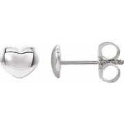 14K White Youth Puffed Heart Earrings