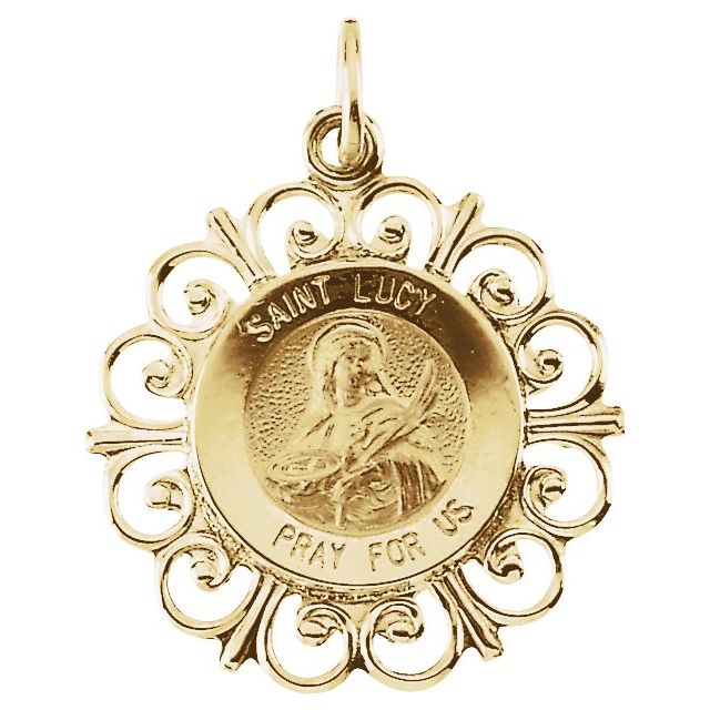 14K Yellow 18 mm Round St. Lucy Medal