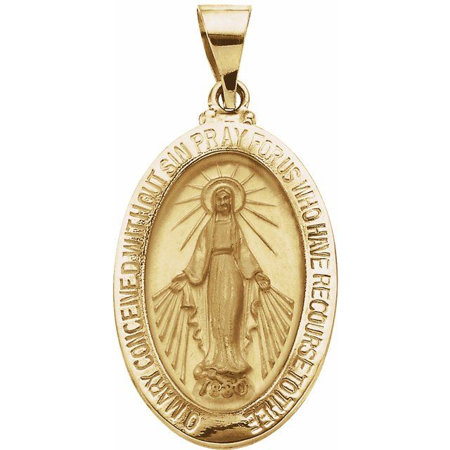 14K Yellow 23x16 mm Oval Hollow Miraculous Medal