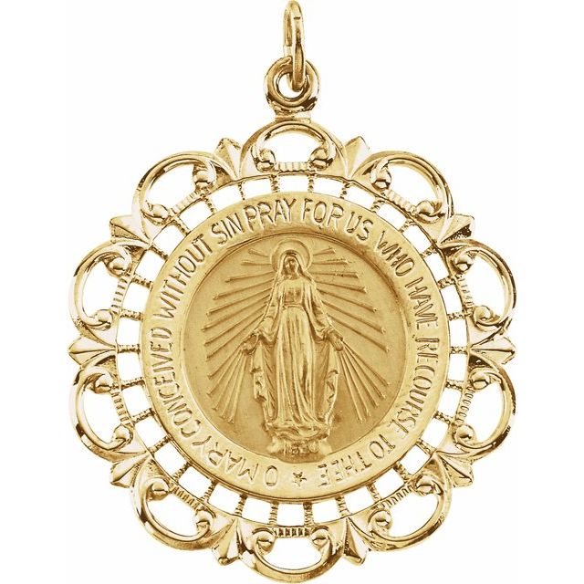 14K Yellow 25 mm Round Miraculous Medal