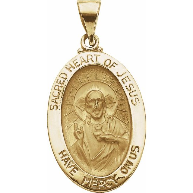 14k Yellow 23.25x16 Mm Oval Hollow Sacred Heart Of Jesus Medal