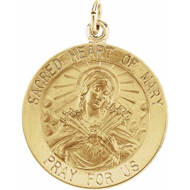 14K Yellow 22 mm Sacred Heart of Mary Medal
