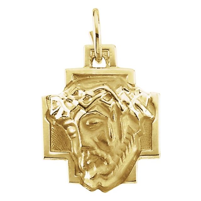 14K Yellow 12x12 mm Face of Jesus Pendant