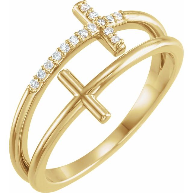 14K Yellow .06 CTW Natural Diamond Sideways Cross Ring