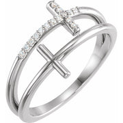14K White .06 CTW Natural Diamond Sideways Cross Ring