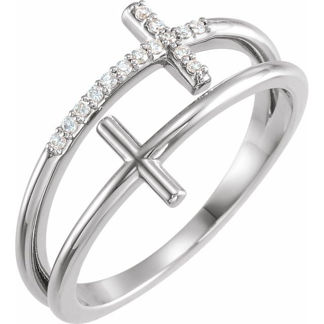 14K White .06 CTW Natural Diamond Sideways Cross Ring