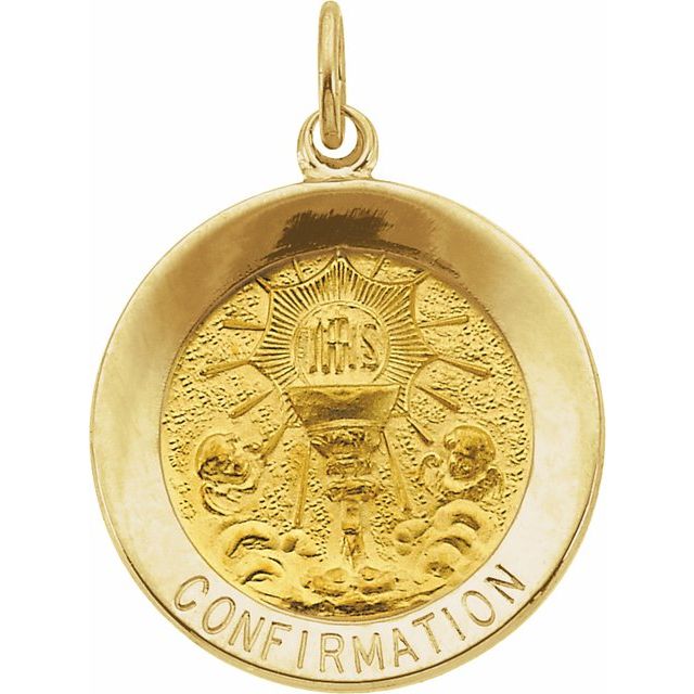 14k Yellow 18.25 Mm Round Confirmation Pendant Medal
