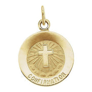 14K Yellow 12 mm Confirmation Medal with Cross