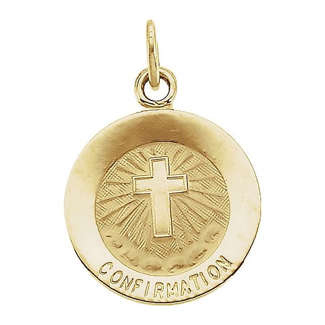 14K Yellow 12 mm Confirmation Medal with Cross