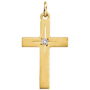 14K Yellow .0075 CT Natural Diamond Cross 18' Necklace