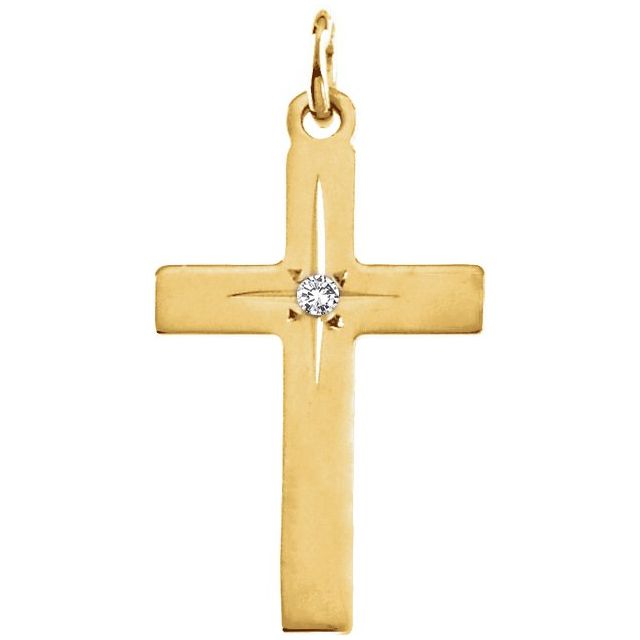 14K Yellow .0075 CT Natural Diamond Cross 18' Necklace