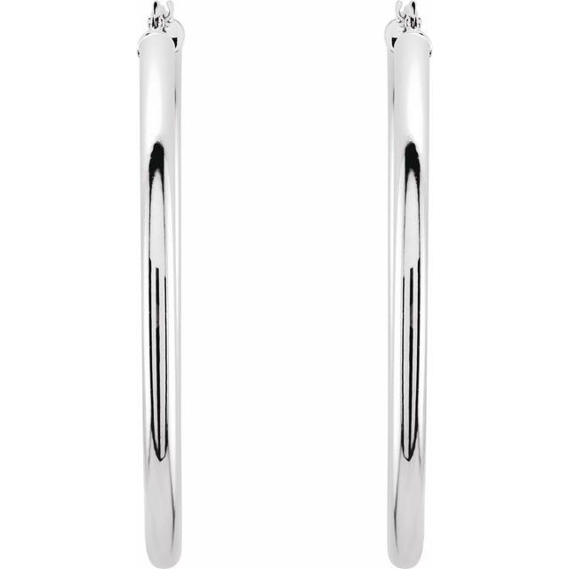 14K White Tube 48 mm Hoop Earrings