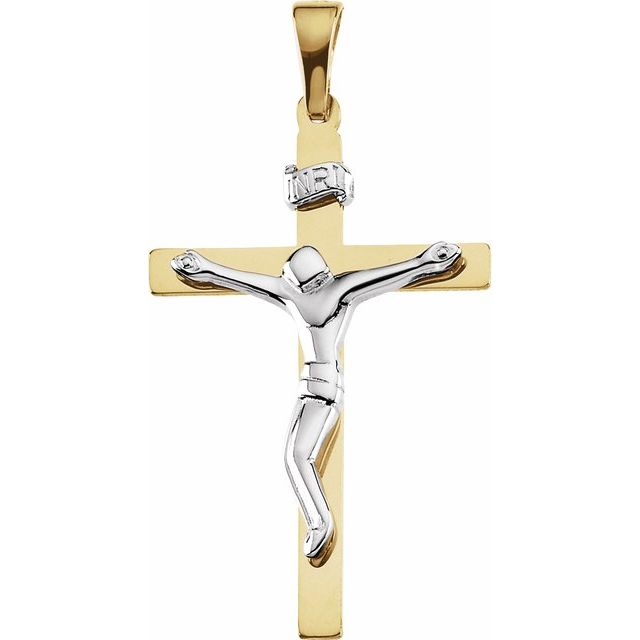 14K Yellow/White 28.5x19 mm Crucifix Pendant
