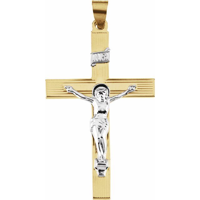 14K Yellow & White 39x26 mm Crucifix Pendant