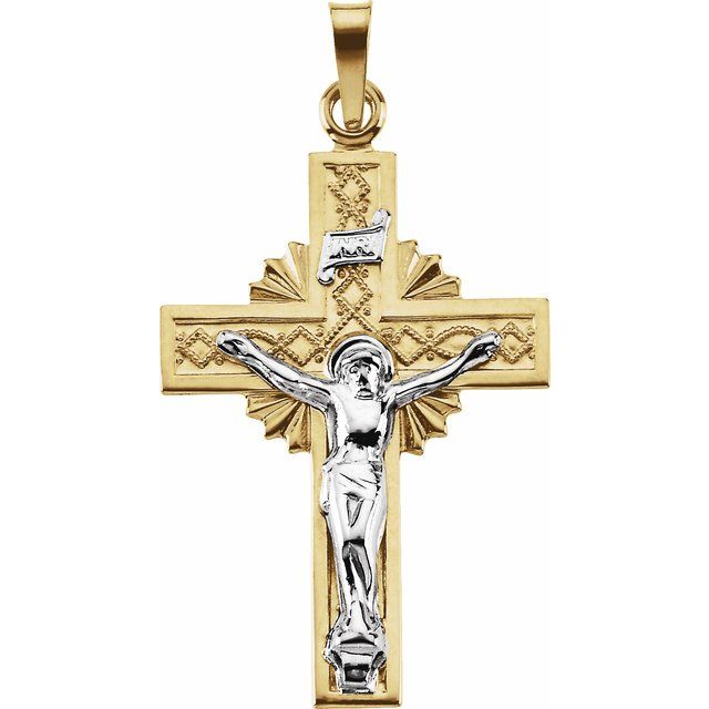 14K Yellow & White 32x21.5 mm Crucifix Pendant