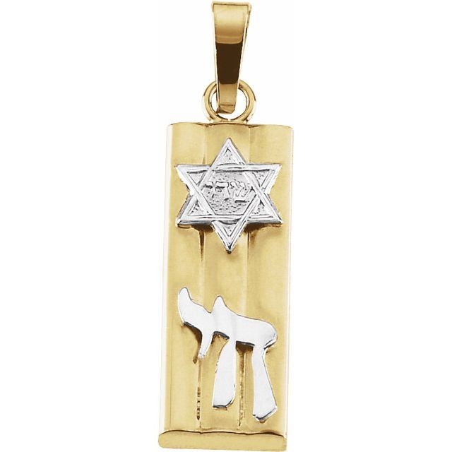 14K Yellow/White 21x7 mm Mezuzah Pendant