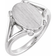 14k White 13.2x8.6 Mm Oval Signet Ring
