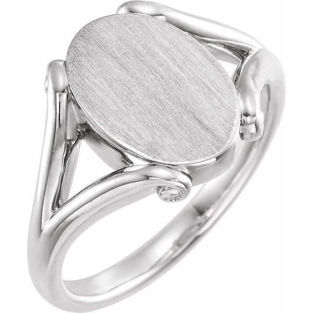 14k White 13.2x8.6 Mm Oval Signet Ring